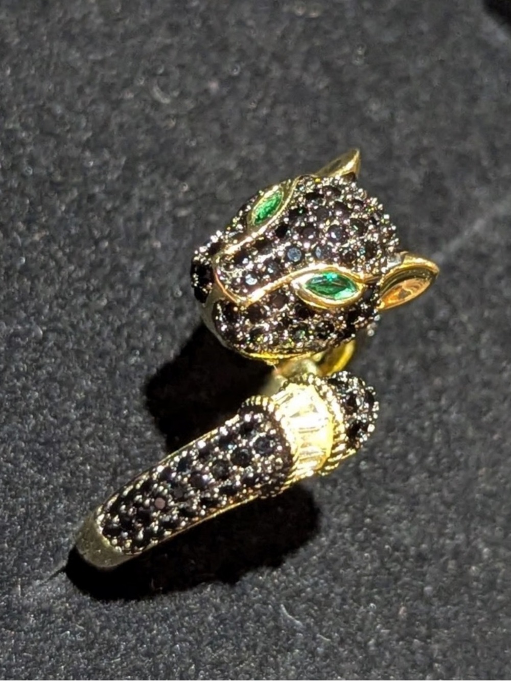 Rachel Zoe black panther Onyx & CZ 18K gold plated silver 925 wrap-around ring - Picture 5 of 11